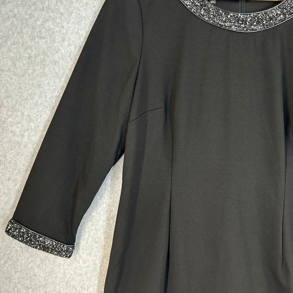 Talbots Black Sheath Dress‎ Ponte Tweed Neckline 3/4 Sleeve Office 14 Petite 14P - Picture 5 of 13